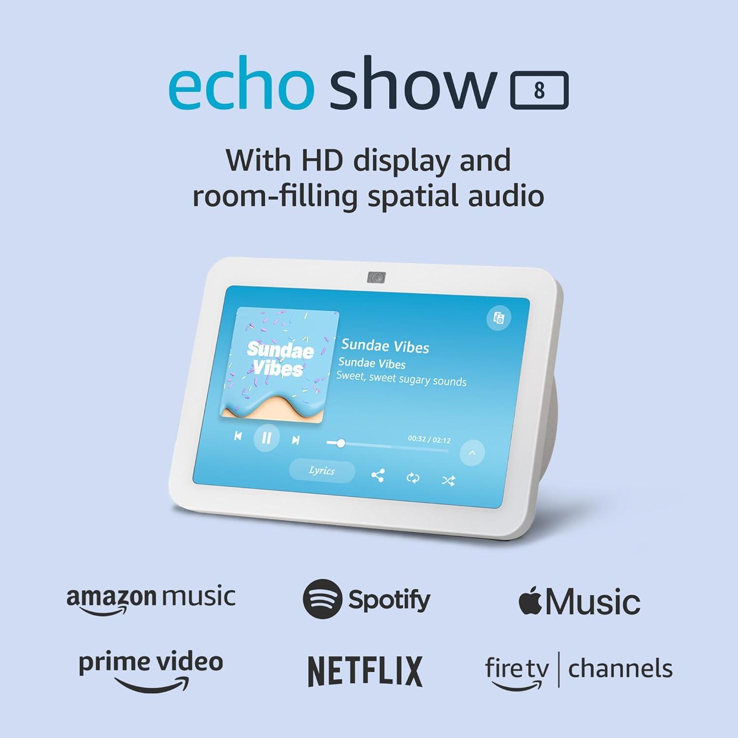 imageAmazon Echo Show 8 With Spatial Audio Smart Home Hub ideal for open living spaces includes Alexa CharcoalGlacier White