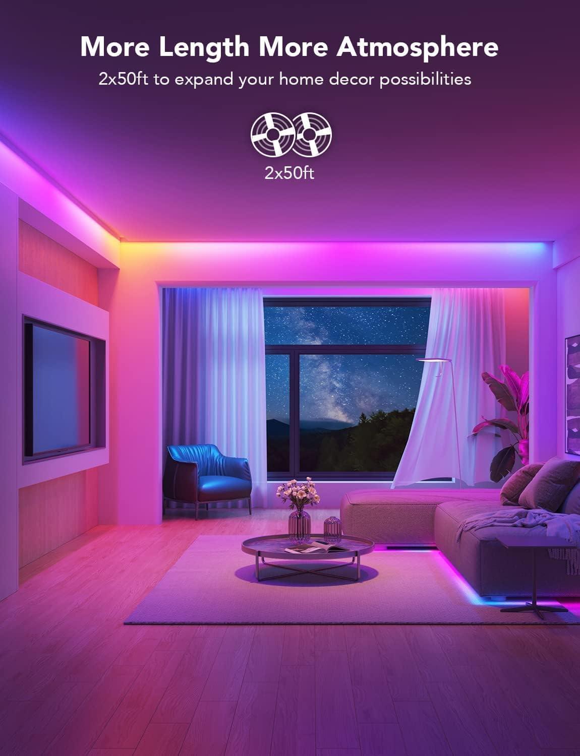 imageGovee 100ft RGBIC LED Strip Lights Smart LED Lights Work with Alexa and Google Assistant LED Lights for Bedroom WiFi App Control Segmented DIY Multiple Colors Color Changing Light 2 x 50ft100ft