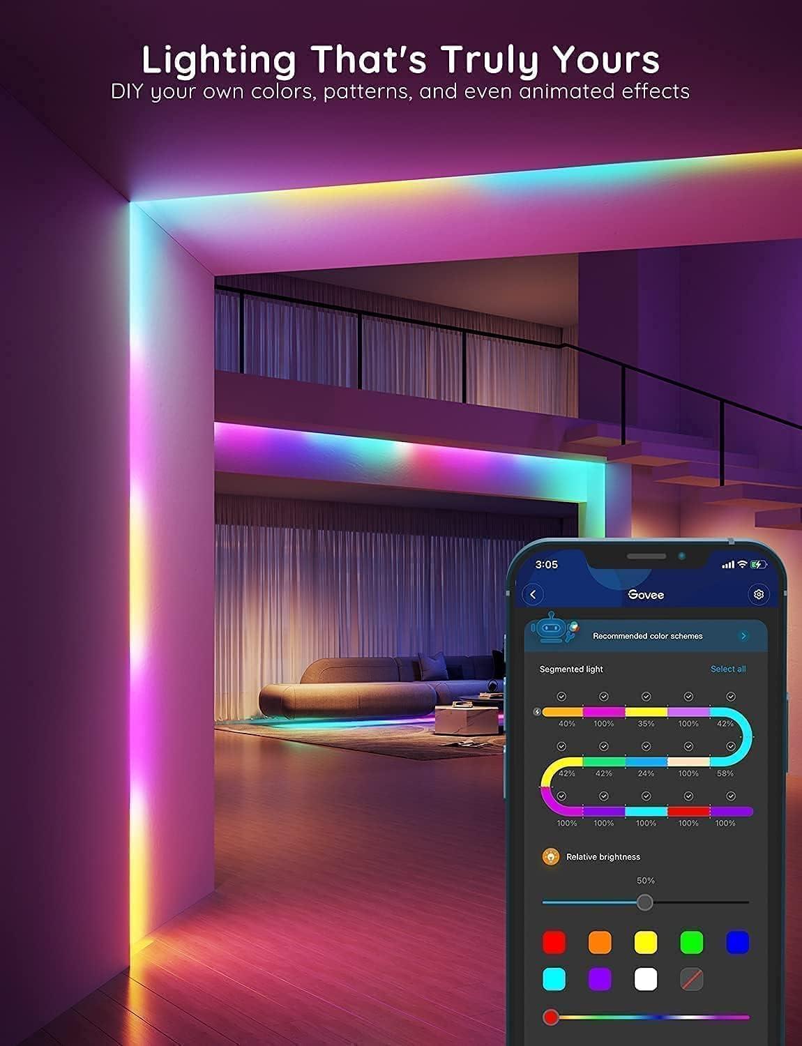 imageGovee 100ft RGBIC LED Strip Lights Smart LED Lights Work with Alexa and Google Assistant LED Lights for Bedroom WiFi App Control Segmented DIY Multiple Colors Color Changing Light 2 x 50ft100ft
