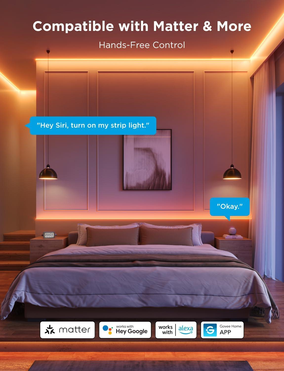 imageGovee COB LED Strip Light Pro LED Lights for Bedroom Compatible with Alexa Google Assistant and Matter RGBICW Light with Warm White Smart Strip Light LED Lights for Bedroom Color Changing 98ft98ft