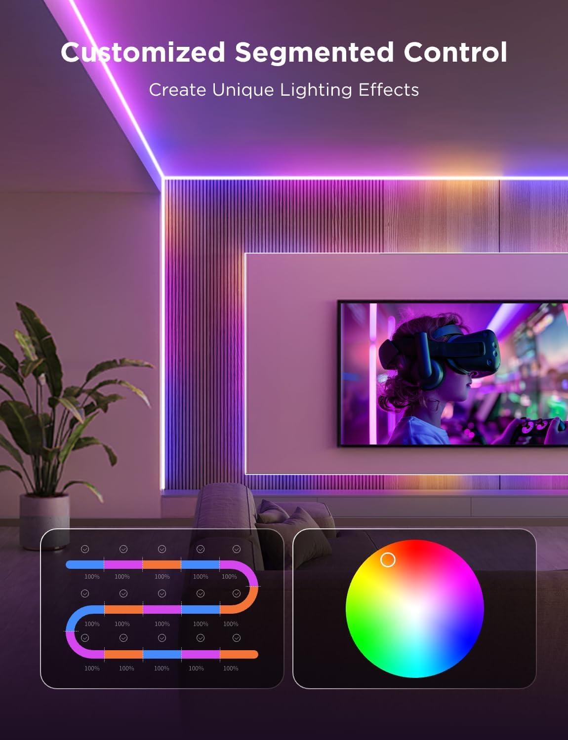 imageGovee COB LED Strip Light Pro LED Lights for Bedroom Compatible with Alexa Google Assistant and Matter RGBICW Light with Warm White Smart Strip Light LED Lights for Bedroom Color Changing 98ft164ft