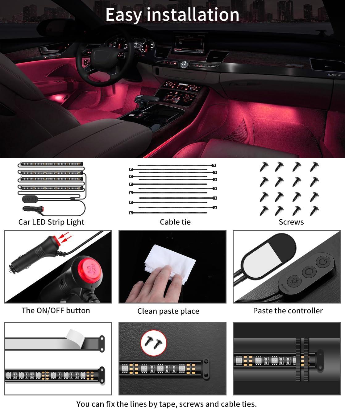 imageGovee Car LED Lights Smart Car Interior Lights with App Control RGB Lights with DIY Mode and Music Mode 2 Lines Design LED Lights for Cars with Car Charger 12V
