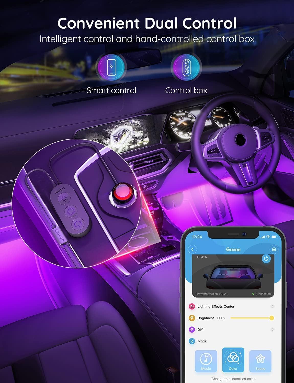 imageGovee Car LED Lights Smart Car Interior Lights with App Control RGB Lights with DIY Mode and Music Mode 2 Lines Design LED Lights for Cars with Car Charger 12V
