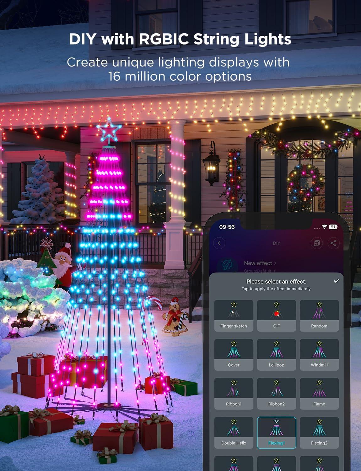 imageGovee Christmas Cone Tree Lights 6ft 316 LEDs RGBIC Christmas Tree Lights with Smart App Control IP67 Waterproof Outdoor String Lights for Xmas Decorations 82 Scene Modes Music Sync Black StandBlack