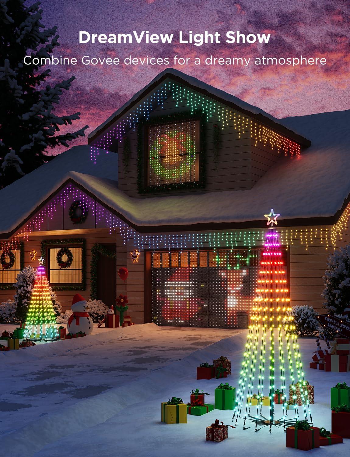 imageGovee Christmas Cone Tree Lights 6ft 316 LEDs RGBIC Christmas Tree Lights with Smart App Control IP67 Waterproof Outdoor String Lights for Xmas Decorations 82 Scene Modes Music Sync Black StandBlack