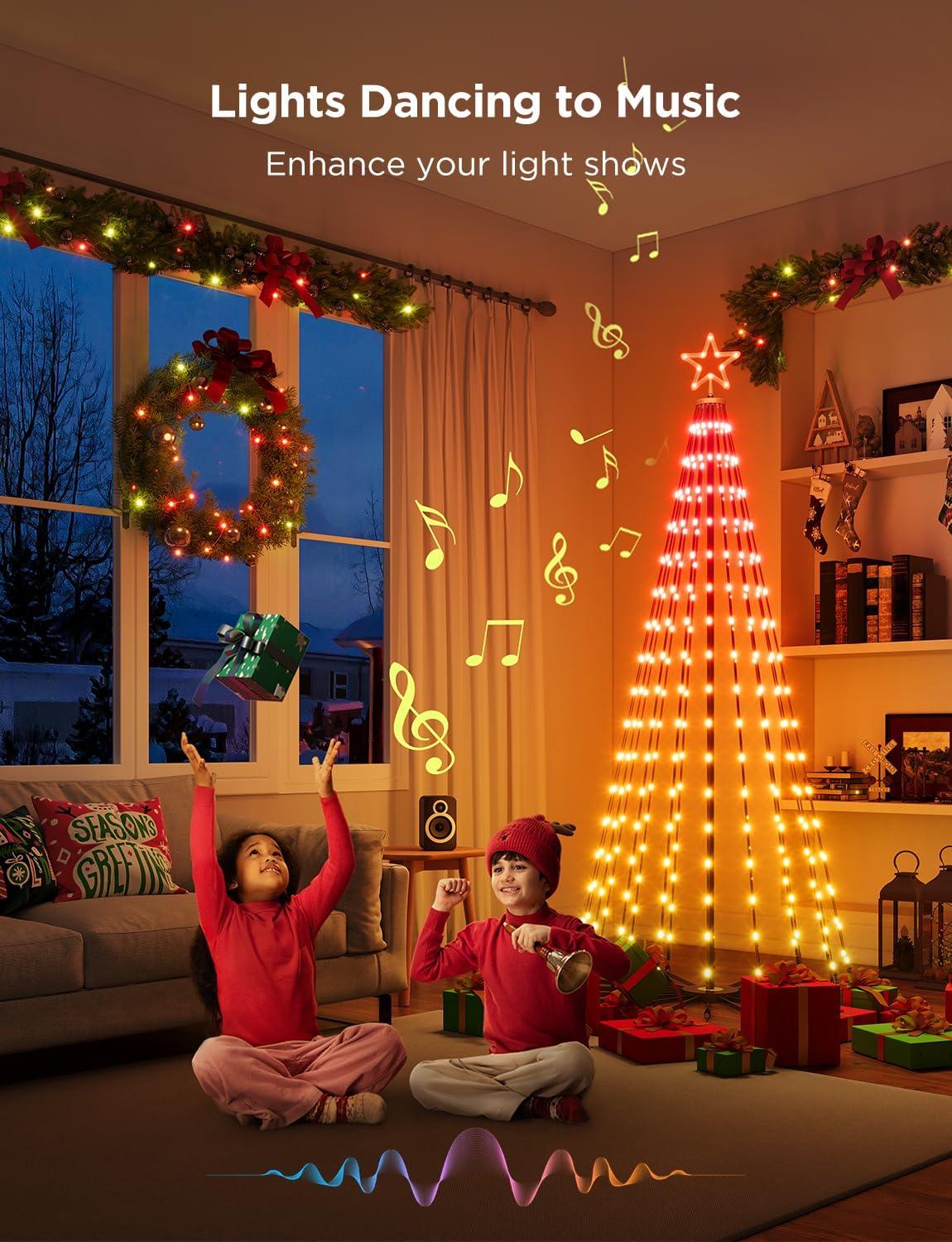 imageGovee Christmas Cone Tree Lights 6ft 316 LEDs RGBIC Christmas Tree Lights with Smart App Control IP67 Waterproof Outdoor String Lights for Xmas Decorations 82 Scene Modes Music Sync Black StandBlack