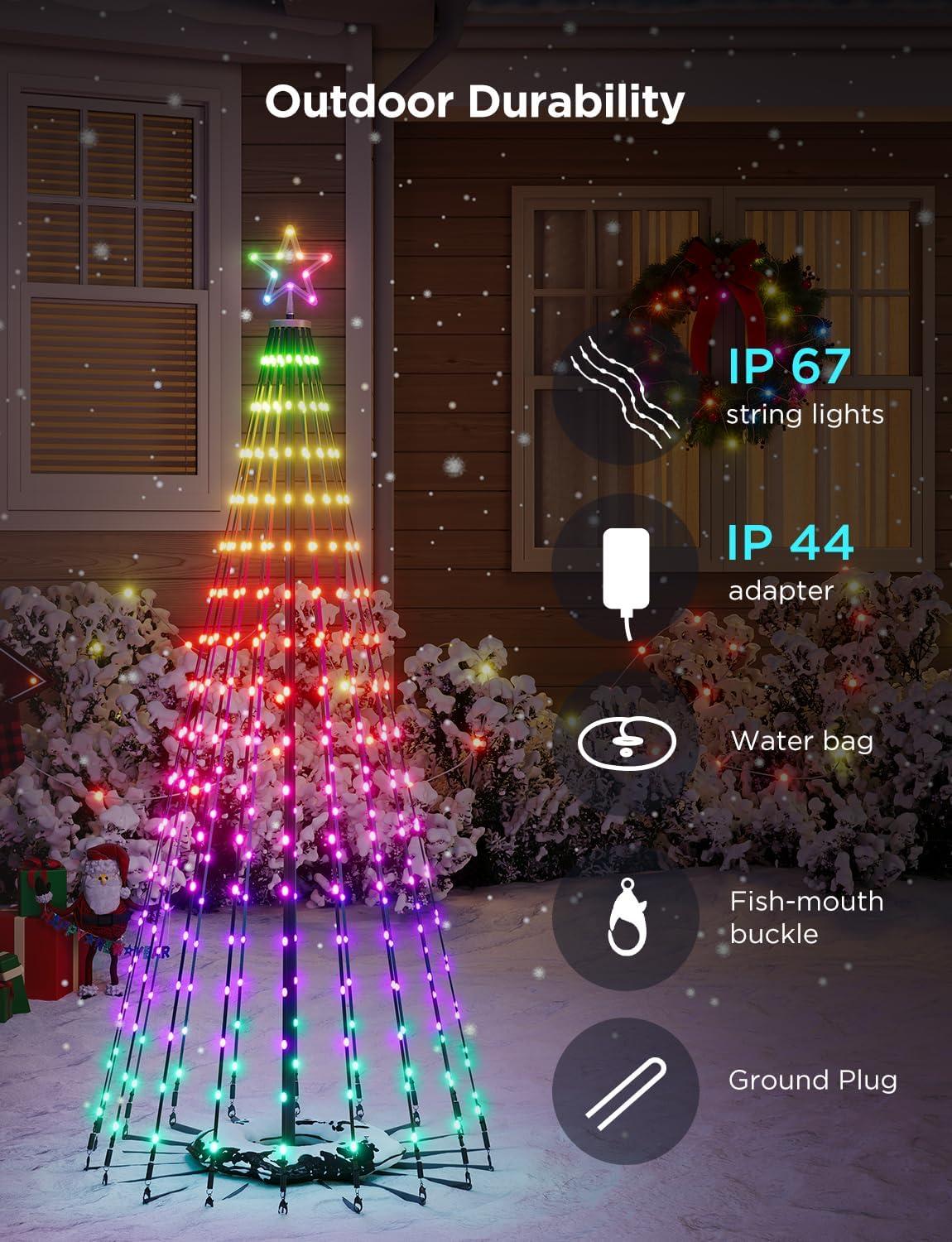 imageGovee Christmas Cone Tree Lights 6ft 316 LEDs RGBIC Christmas Tree Lights with Smart App Control IP67 Waterproof Outdoor String Lights for Xmas Decorations 82 Scene Modes Music Sync Black StandBlack