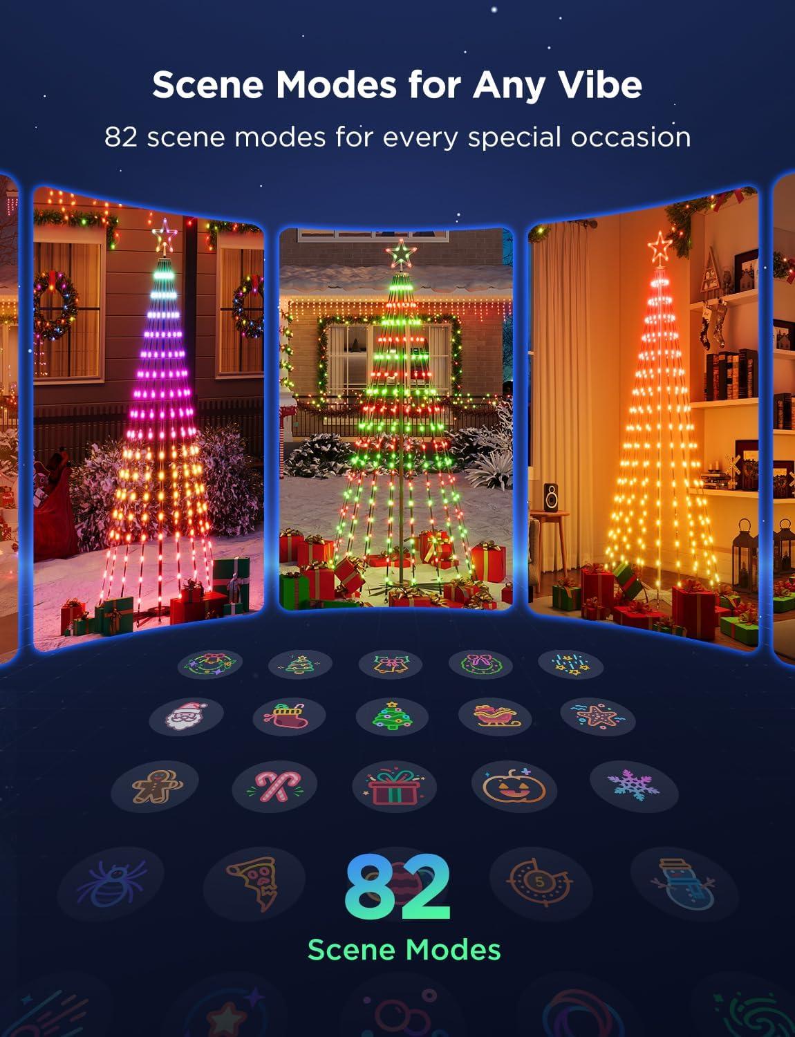 imageGovee Christmas Cone Tree Lights 6ft 316 LEDs RGBIC Christmas Tree Lights with Smart App Control IP67 Waterproof Outdoor String Lights for Xmas Decorations 82 Scene Modes Music Sync Black StandBlack