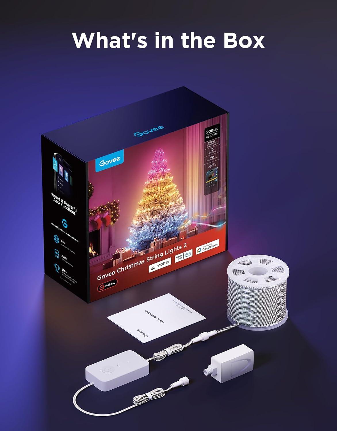 imageGovee Christmas Lights 2 RGBWIC 99FT 300LEDs Holiday String Lights with Shape Mapping Function Smart LED Decoration for Indoor Outdoor Tree 130 Preset Scenes Voice and APP Control Green WireClear