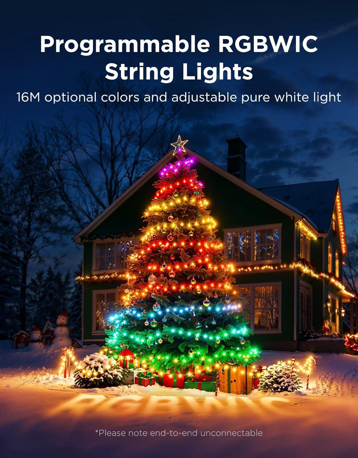 imageGovee Christmas Lights 2 RGBWIC 99FT 300LEDs Holiday String Lights with Shape Mapping Function Smart LED Decoration for Indoor Outdoor Tree 130 Preset Scenes Voice and APP Control Green WireGreen