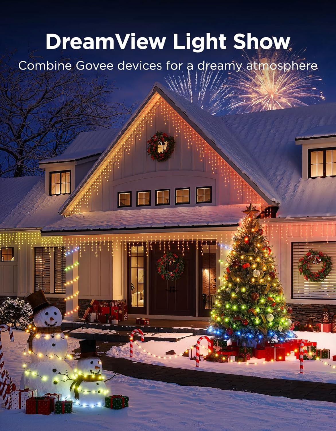 imageGovee Christmas Lights 2 RGBWIC 99FT 300LEDs Holiday String Lights with Shape Mapping Function Smart LED Decoration for Indoor Outdoor Tree 130 Preset Scenes Voice and APP Control Green WireGreen