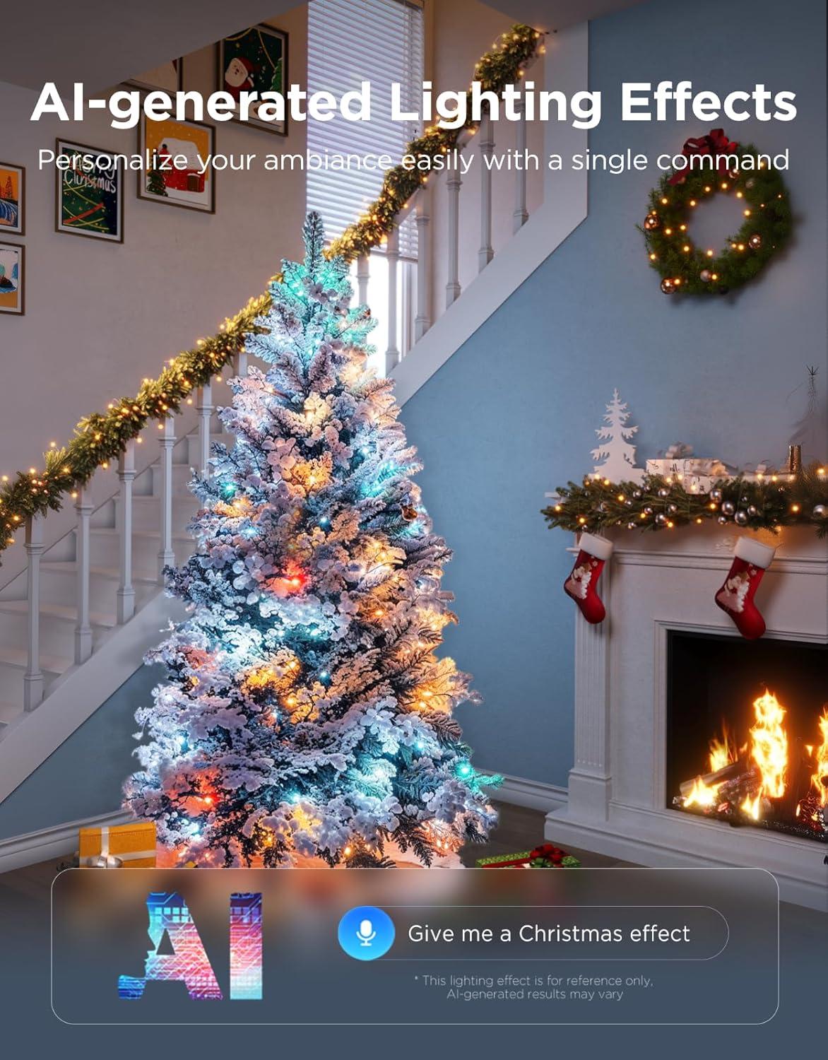 imageGovee Christmas Lights 2 RGBWIC 99FT 300LEDs Holiday String Lights with Shape Mapping Function Smart LED Decoration for Indoor Outdoor Tree 130 Preset Scenes Voice and APP Control Green WireClear