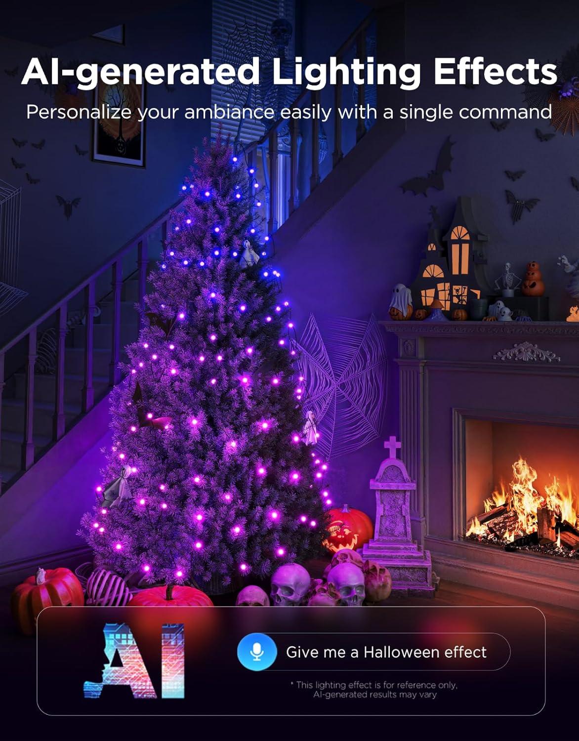 imageGovee Christmas Lights 2 RGBWIC 99FT 300LEDs Holiday String Lights with Shape Mapping Function Smart LED Decoration for Indoor Outdoor Tree 130 Preset Scenes Voice and APP Control Green WireClear