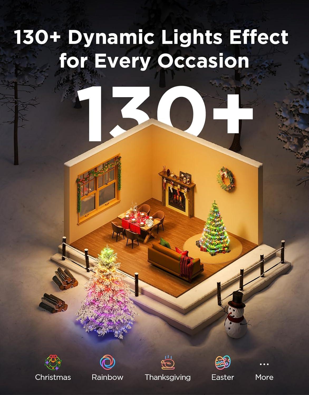 imageGovee Christmas Lights 2 RGBWIC 99FT 300LEDs Holiday String Lights with Shape Mapping Function Smart LED Decoration for Indoor Outdoor Tree 130 Preset Scenes Voice and APP Control Green WireClear