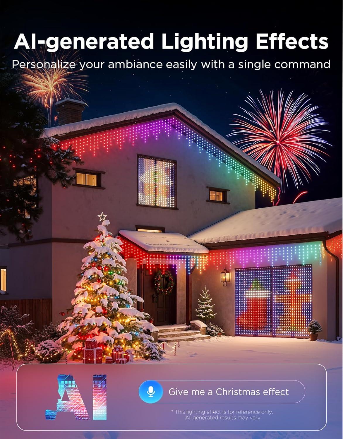 imageGovee Christmas Lights 2 RGBWIC 99FT 300LEDs Holiday String Lights with Shape Mapping Function Smart LED Decoration for Indoor Outdoor Tree 130 Preset Scenes Voice and APP Control Green WireClear