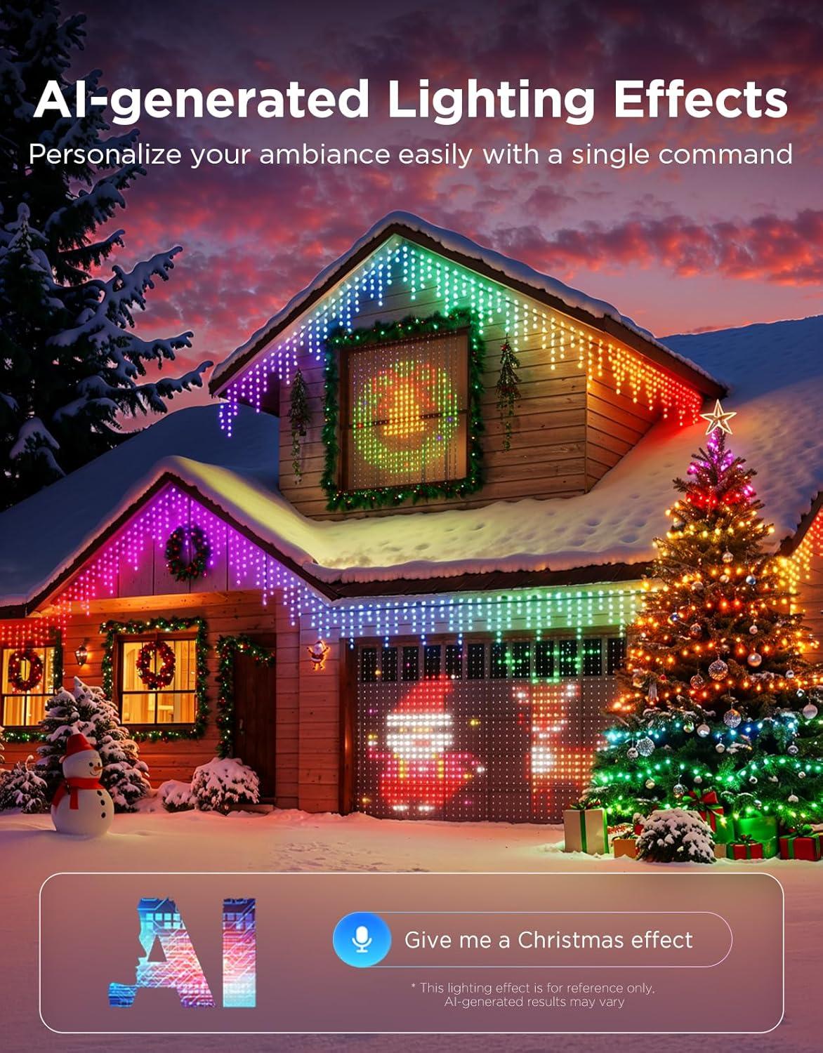 imageGovee Christmas Lights 2 RGBWIC 99FT 300LEDs Holiday String Lights with Shape Mapping Function Smart LED Decoration for Indoor Outdoor Tree 130 Preset Scenes Voice and APP Control Green WireGreen