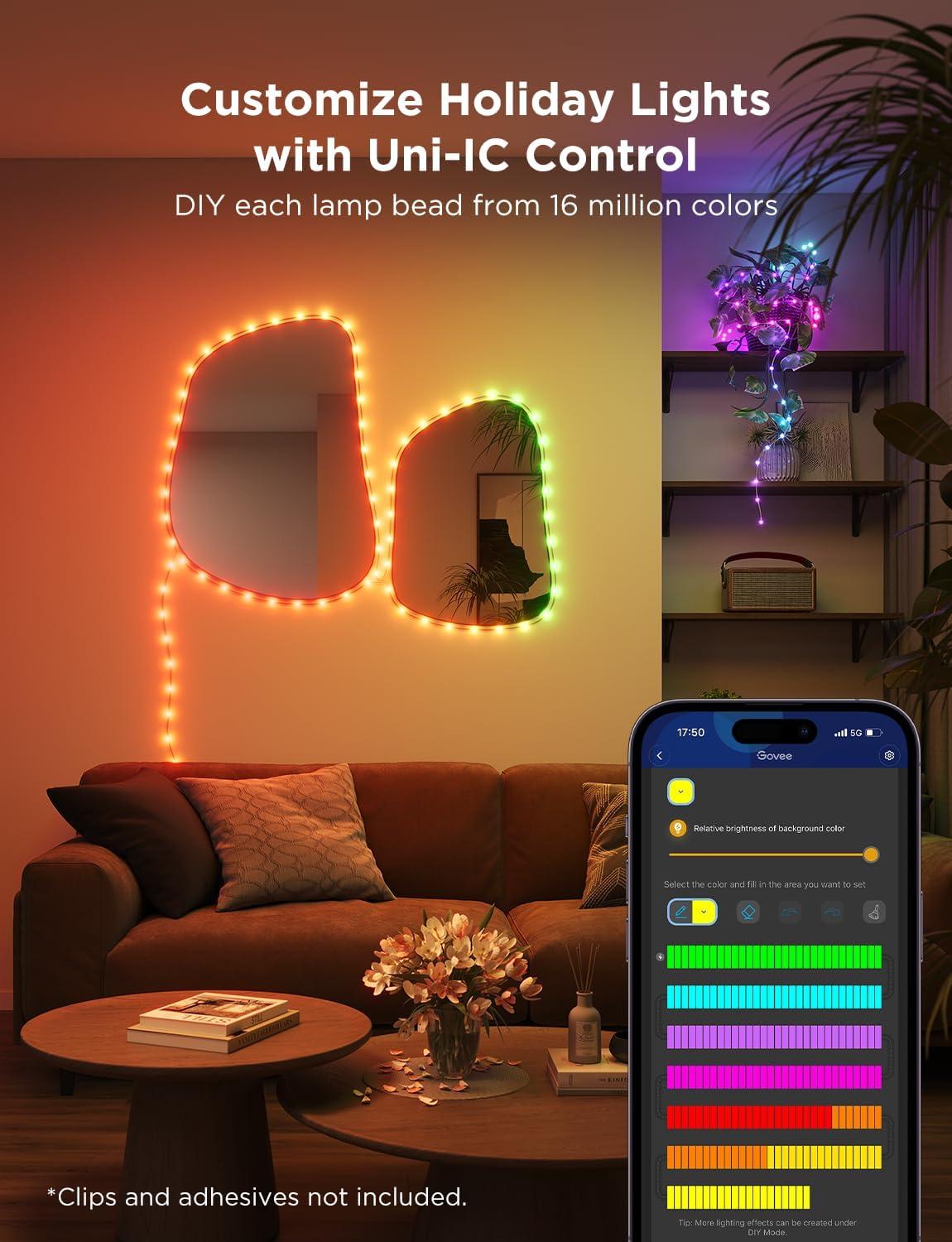 imageGovee Christmas Lights 66ft Smart RGBIC String Lights AppControlled 125 Scene Modes IP65 Waterproof Sync with Music Works with Alexa Holiday Party Decorations Indoor Outdoor66ft