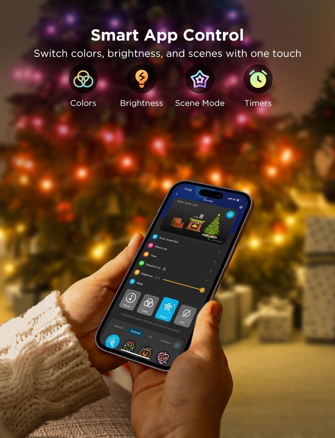 imageGovee Christmas Lights 66ft Smart RGBIC String Lights AppControlled 125 Scene Modes IP65 Waterproof Sync with Music Works with Alexa Holiday Party Decorations Indoor Outdoor66ft