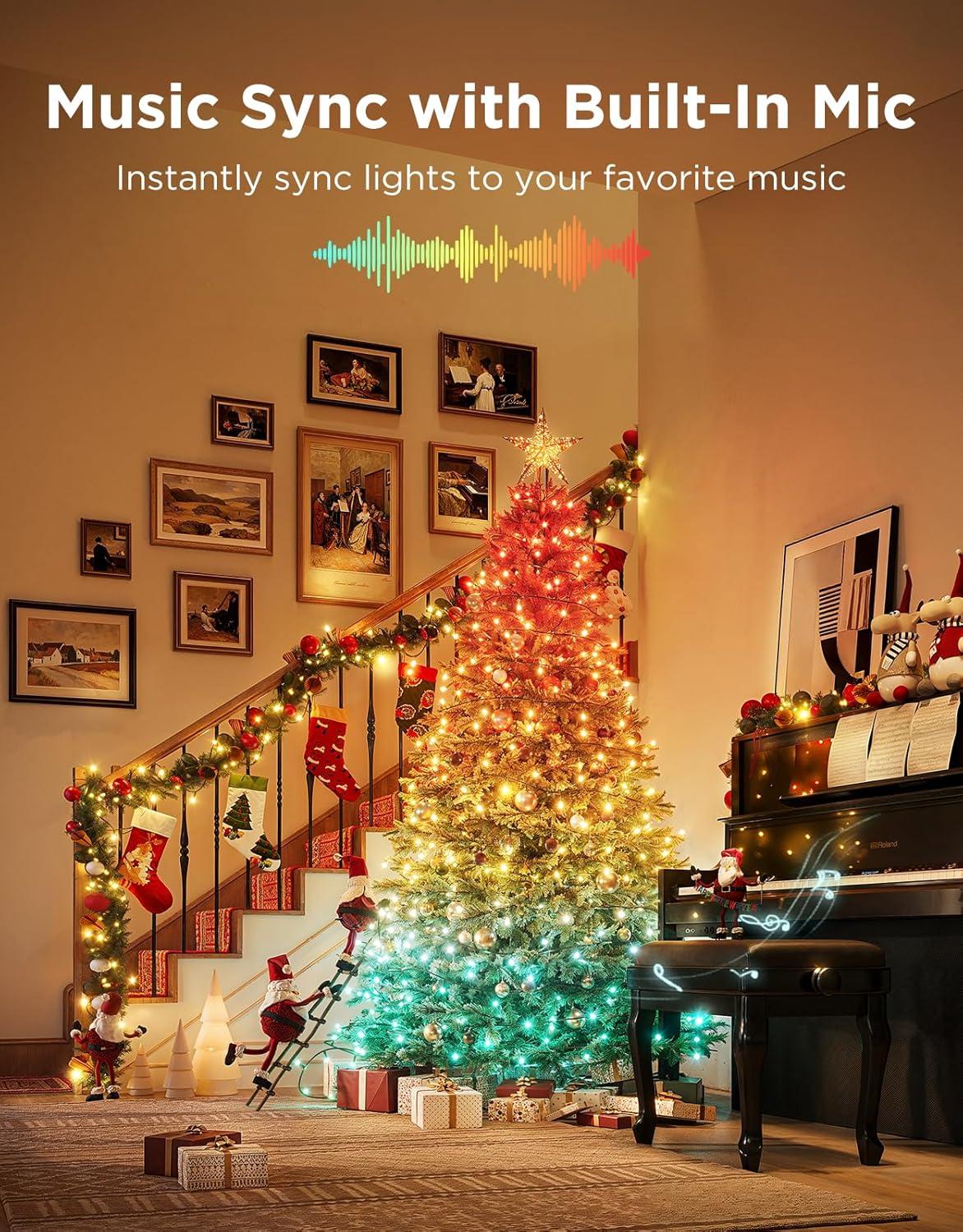imageGovee Christmas Sparkle String Lights 66ft RGBWIC String Lights with 250 BulletHead LEDs AppControlled 140 Scene Modes Shape Mapping Music Sync Works with Alexa Indoor Holiday Decorations66ft