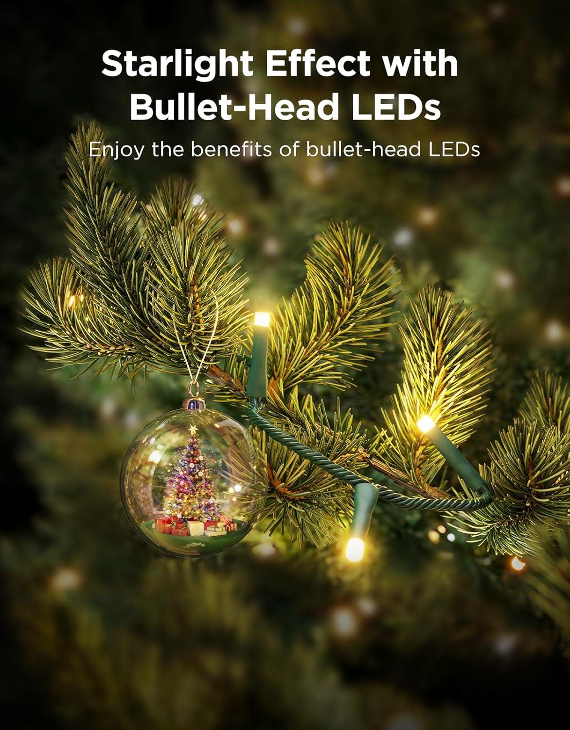 imageGovee Christmas Sparkle String Lights 66ft RGBWIC String Lights with 250 BulletHead LEDs AppControlled 140 Scene Modes Shape Mapping Music Sync Works with Alexa Indoor Holiday Decorations99ft