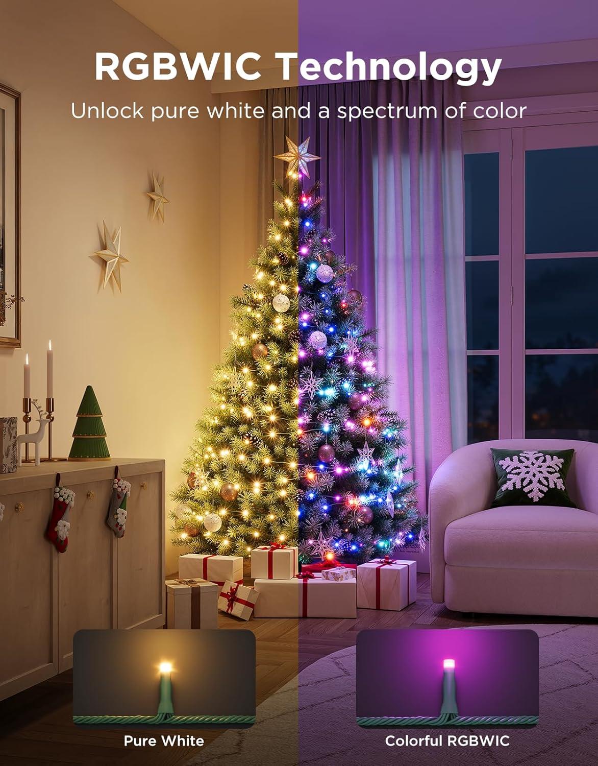 imageGovee Christmas Sparkle String Lights 66ft RGBWIC String Lights with 250 BulletHead LEDs AppControlled 140 Scene Modes Shape Mapping Music Sync Works with Alexa Indoor Holiday Decorations99ft