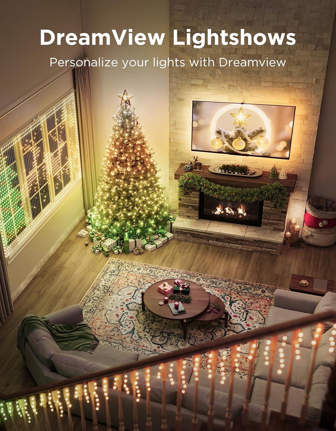 imageGovee Christmas Sparkle String Lights 66ft RGBWIC String Lights with 250 BulletHead LEDs AppControlled 140 Scene Modes Shape Mapping Music Sync Works with Alexa Indoor Holiday Decorations99ft