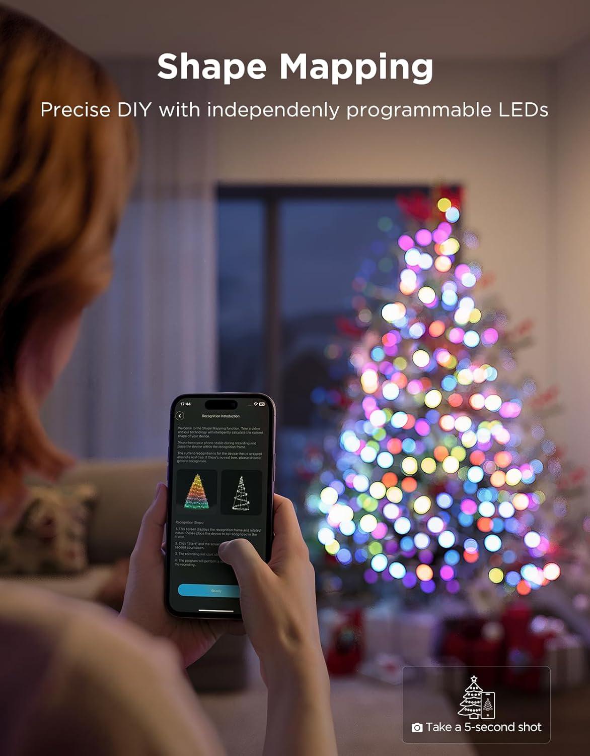 imageGovee Christmas Sparkle String Lights 66ft RGBWIC String Lights with 250 BulletHead LEDs AppControlled 140 Scene Modes Shape Mapping Music Sync Works with Alexa Indoor Holiday Decorations99ft