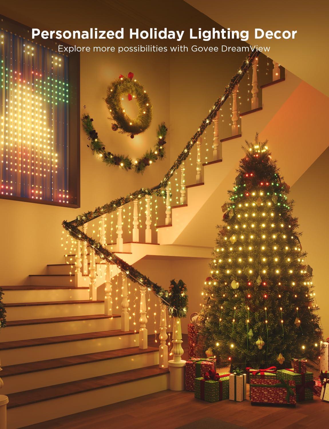 imageGovee Christmas Tree Lights Smart RGBIC 480 LEDs Christmas Lights Outdoor 66ft  24 String Lights for Holiday Decor IP65 Waterproof Music Sync Voice Control 60 Scene Modes Green Wire