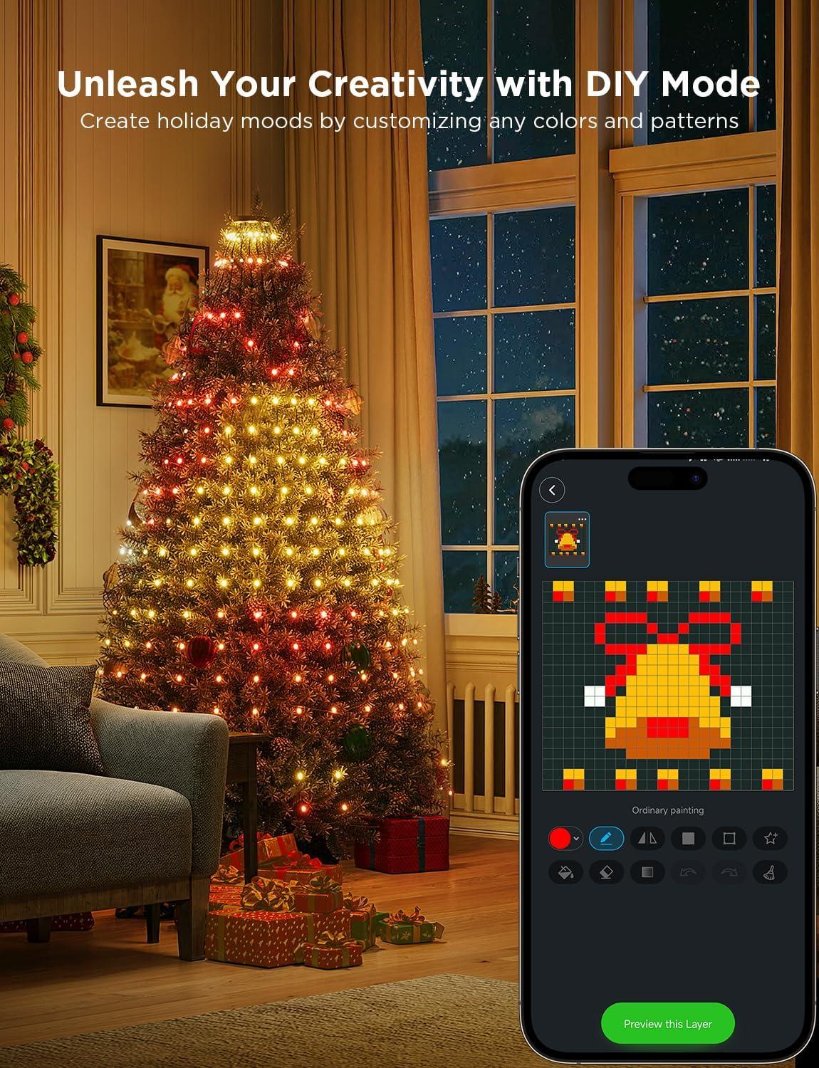 imageGovee Christmas Tree Lights Smart RGBIC 480 LEDs Christmas Lights Outdoor 66ft  24 String Lights for Holiday Decor IP65 Waterproof Music Sync Voice Control 60 Scene Modes Green Wire