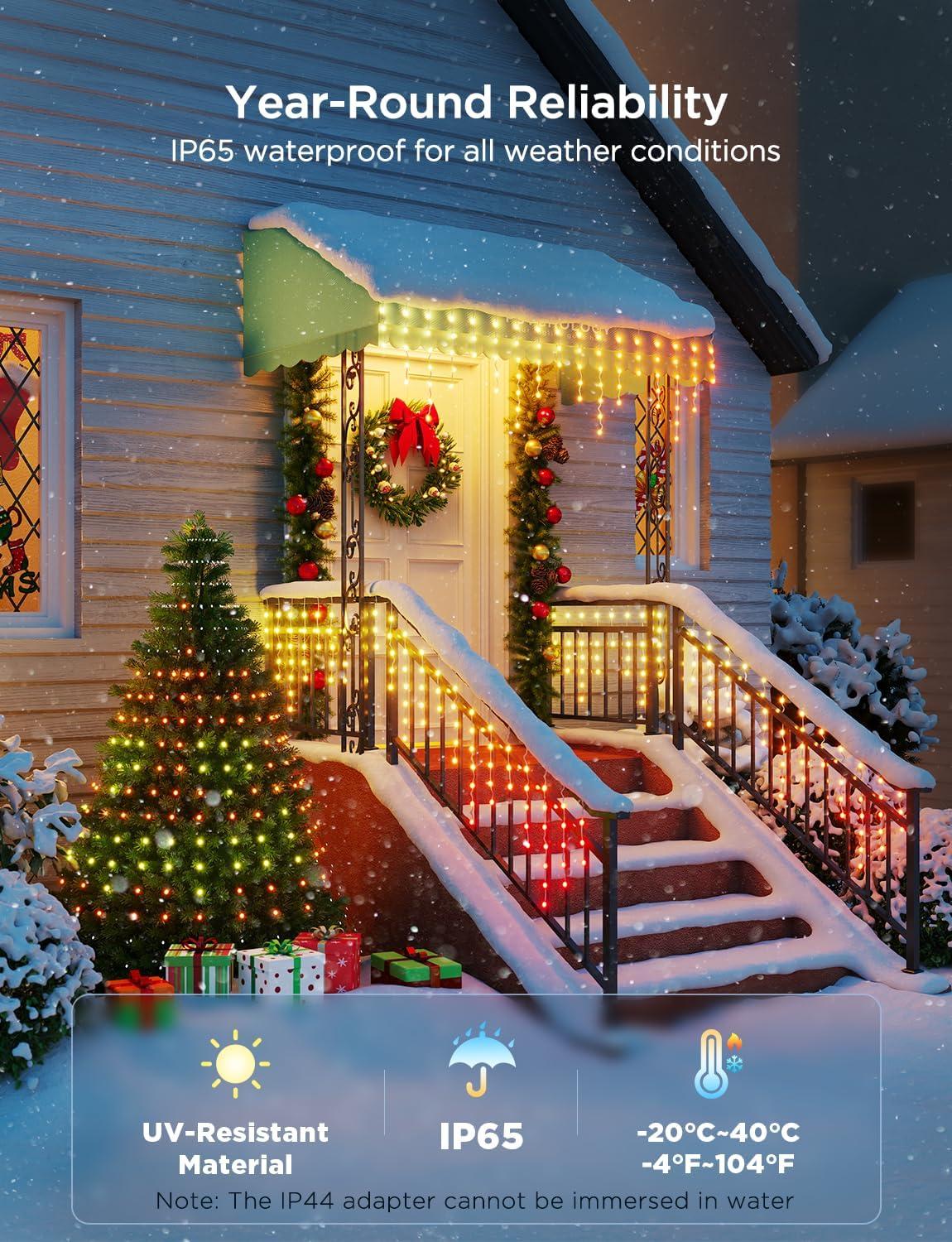 imageGovee Christmas Tree Lights Smart RGBIC 480 LEDs Christmas Lights Outdoor 66ft  24 String Lights for Holiday Decor IP65 Waterproof Music Sync Voice Control 60 Scene Modes Green Wire