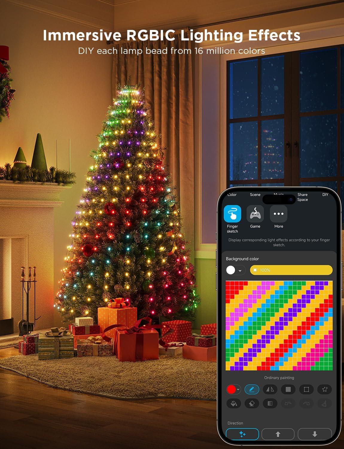imageGovee Christmas Tree Lights Smart RGBIC 480 LEDs Christmas Lights Outdoor 66ft  24 String Lights for Holiday Decor IP65 Waterproof Music Sync Voice Control 60 Scene Modes Green Wire