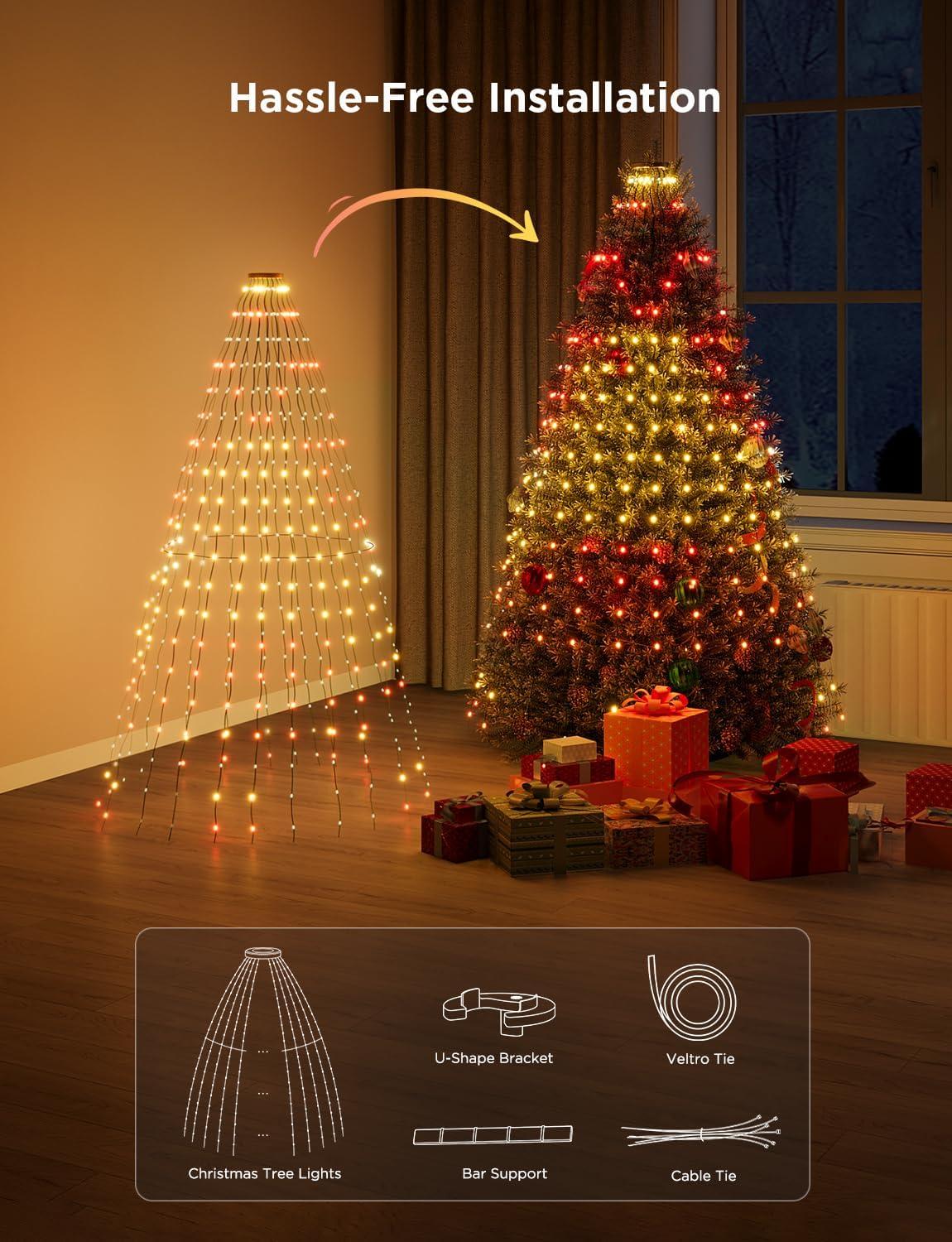 imageGovee Christmas Tree Lights Smart RGBIC 480 LEDs Christmas Lights Outdoor 66ft  24 String Lights for Holiday Decor IP65 Waterproof Music Sync Voice Control 60 Scene Modes Green Wire