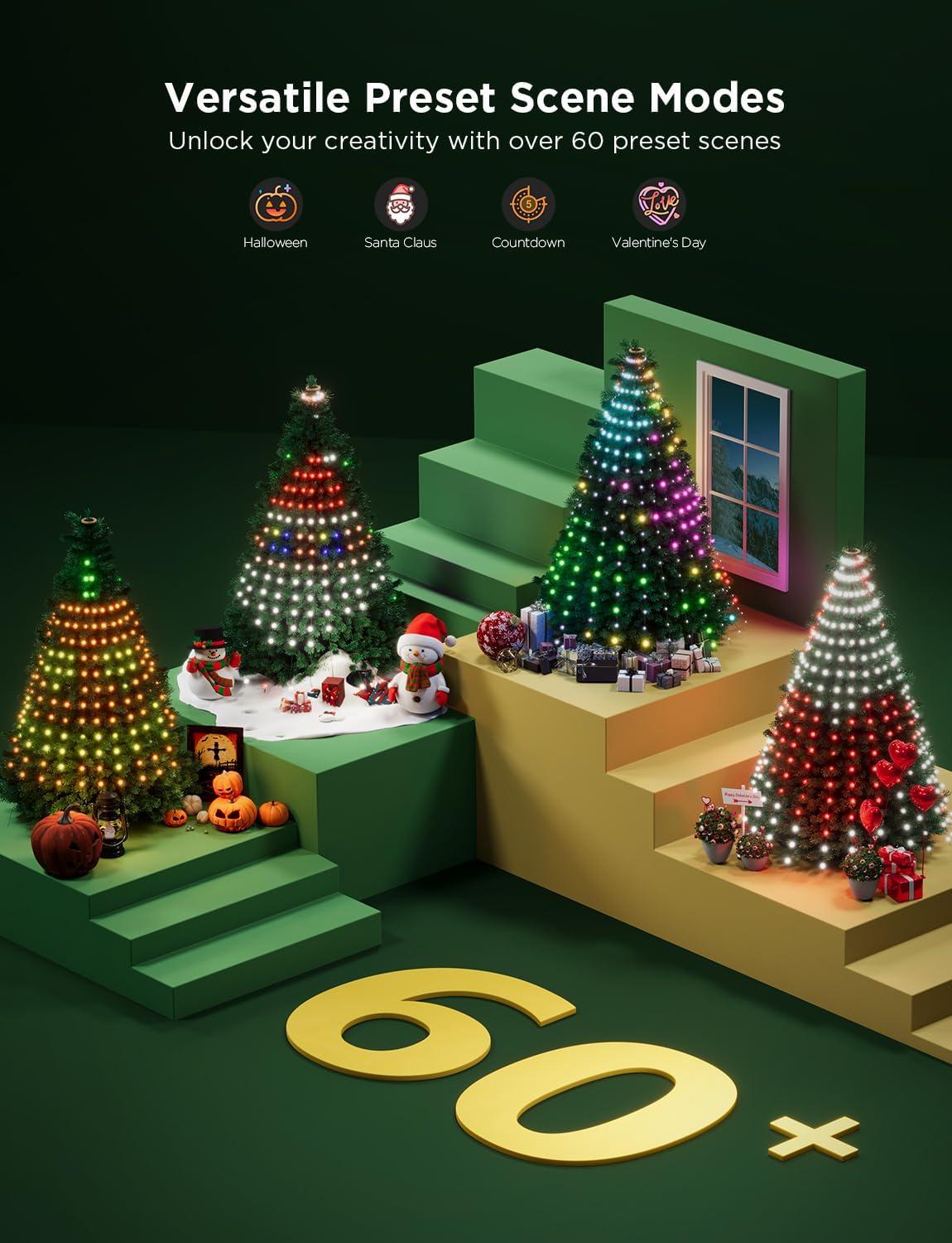 imageGovee Christmas Tree Lights Smart RGBIC 480 LEDs Christmas Lights Outdoor 66ft  24 String Lights for Holiday Decor IP65 Waterproof Music Sync Voice Control 60 Scene Modes Green Wire