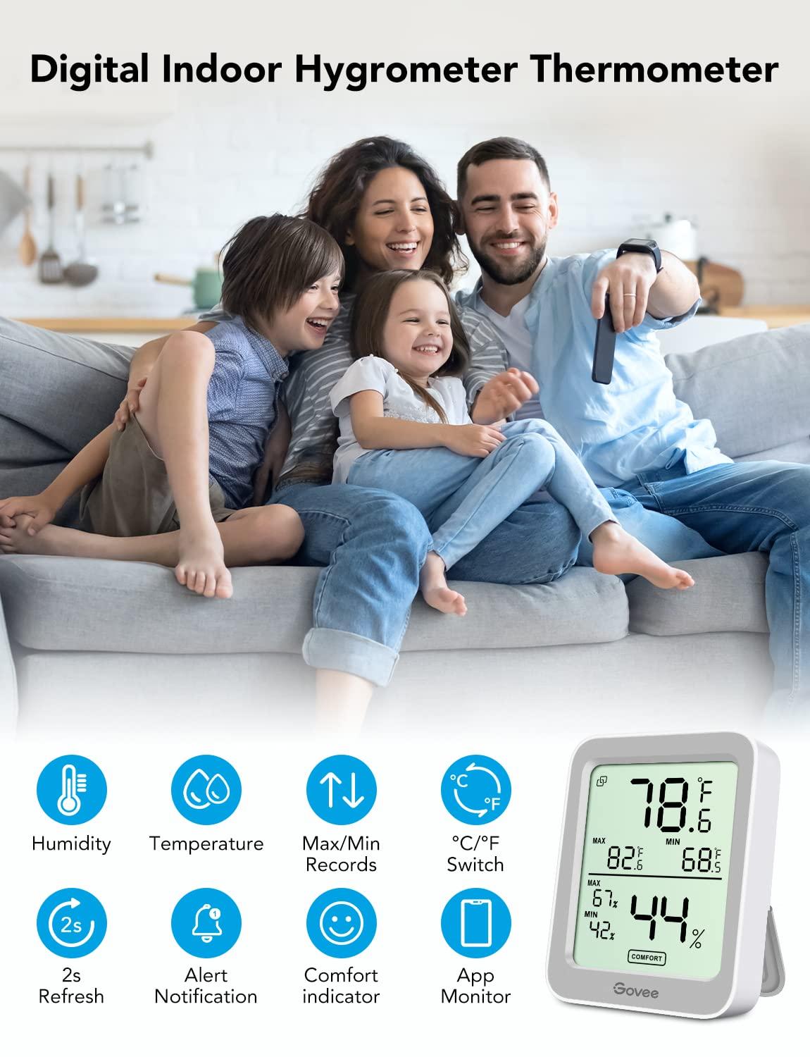imageGovee Digital Hygrometer Indoor Thermometer Room H5075 Bluetooth Temperature Humidity Meter with 164ft Remote App Control Notification Alerts 2 Years Data Storage Export for Bedroom Wine CellarGrey