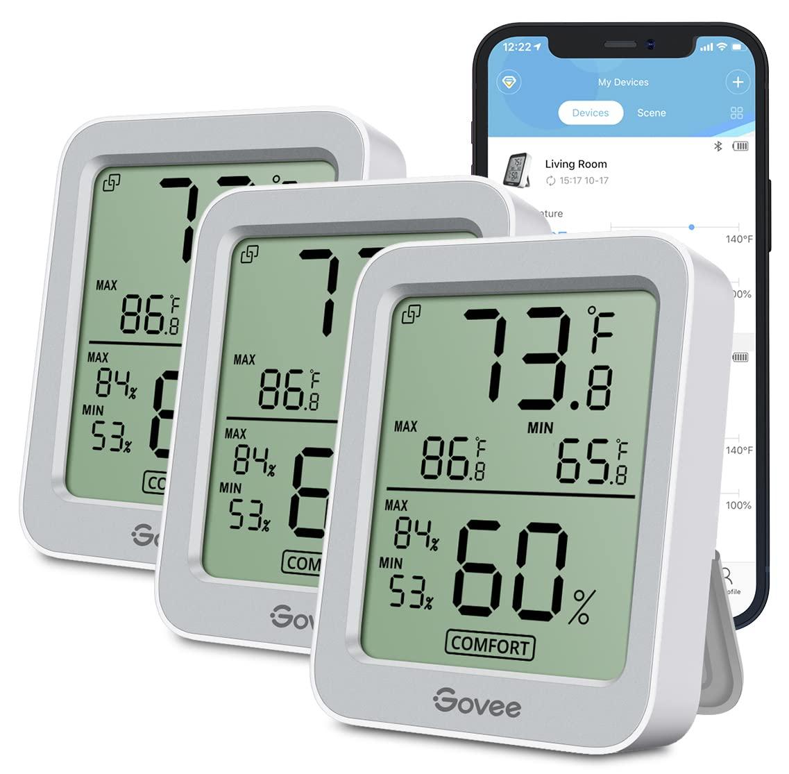 imageGovee Digital Hygrometer Indoor Thermometer Room H5075 Bluetooth Temperature Humidity Meter with 164ft Remote App Control Notification Alerts 2 Years Data Storage Export for Bedroom Wine CellarGrey