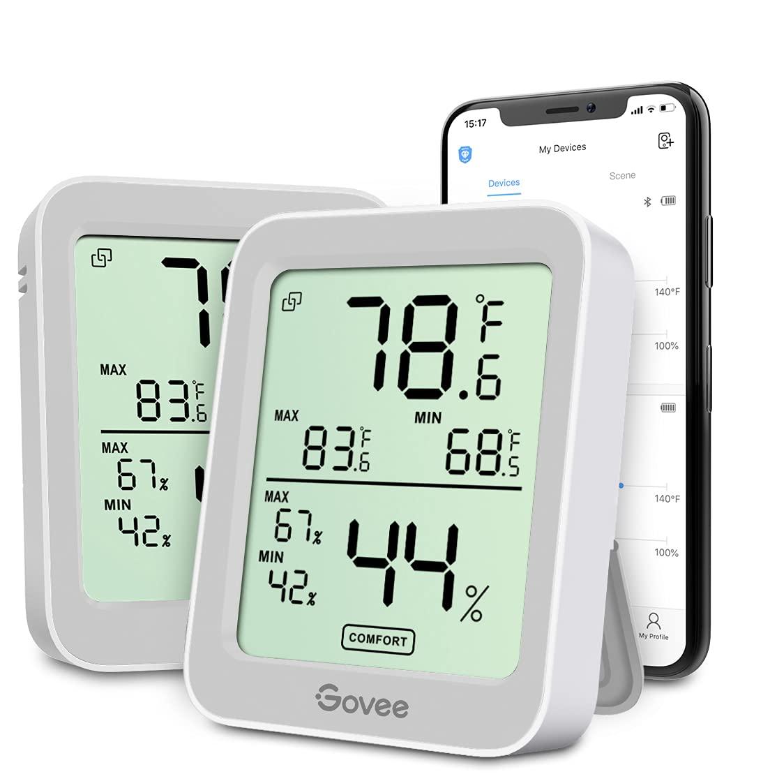 imageGovee Digital Hygrometer Indoor Thermometer Room H5075 Bluetooth Temperature Humidity Meter with 164ft Remote App Control Notification Alerts 2 Years Data Storage Export for Bedroom Wine CellarGrey