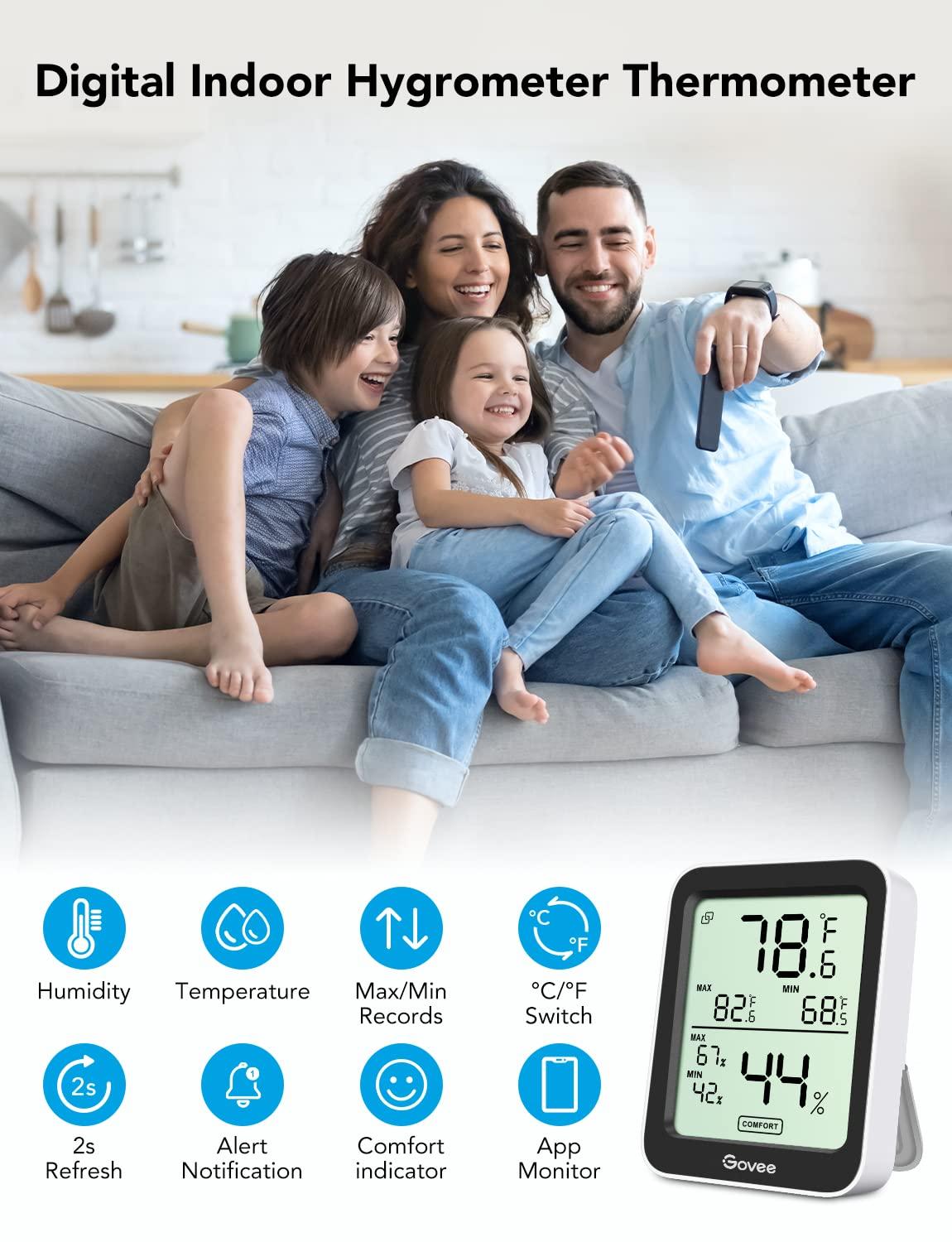 imageGovee Digital Hygrometer Indoor Thermometer Room H5075 Bluetooth Temperature Humidity Meter with 164ft Remote App Control Notification Alerts 2 Years Data Storage Export for Bedroom Wine CellarBlack