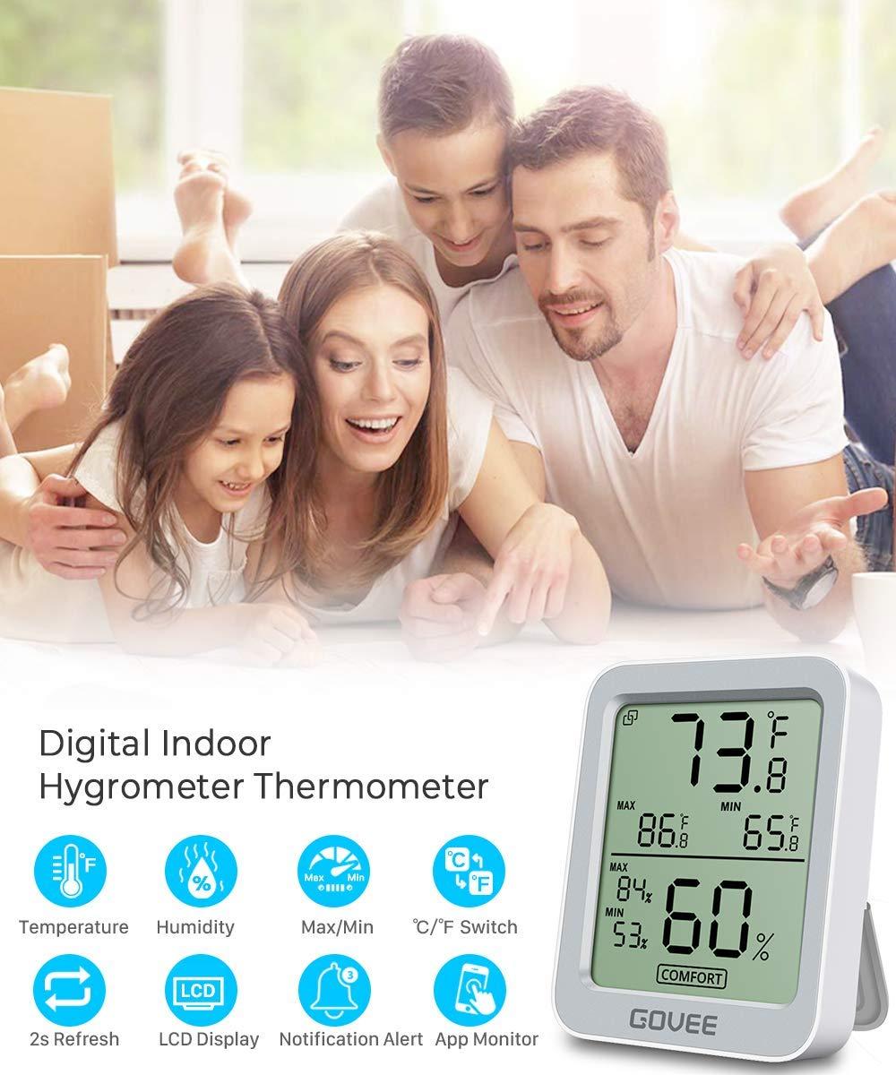 imageGovee Digital Hygrometer Indoor Thermometer Room H5075 Bluetooth Temperature Humidity Meter with 164ft Remote App Control Notification Alerts 2 Years Data Storage Export for Bedroom Wine CellarGrey