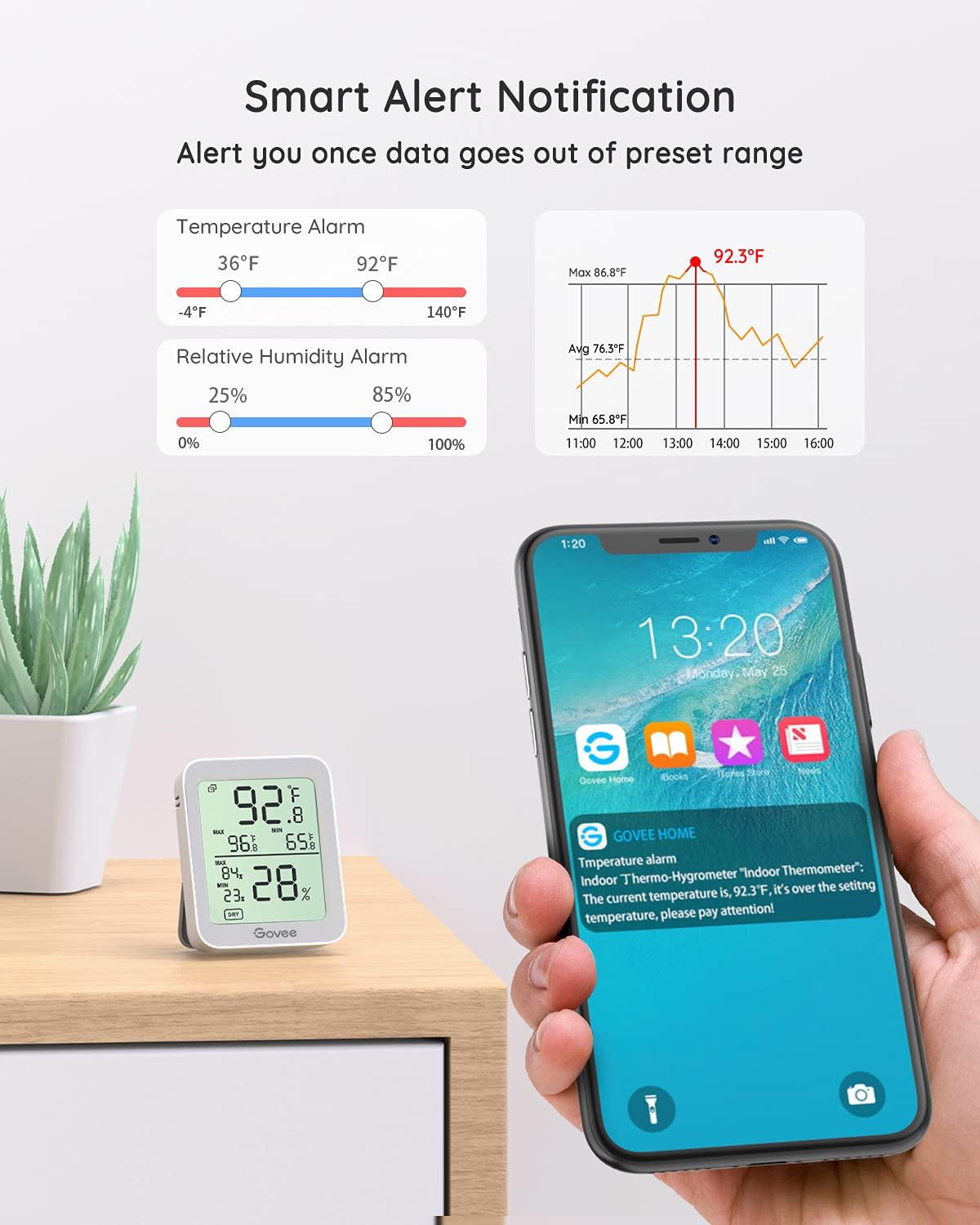 imageGovee Digital Hygrometer Indoor Thermometer Room H5075 Bluetooth Temperature Humidity Meter with 164ft Remote App Control Notification Alerts 2 Years Data Storage Export for Bedroom Wine CellarGrey