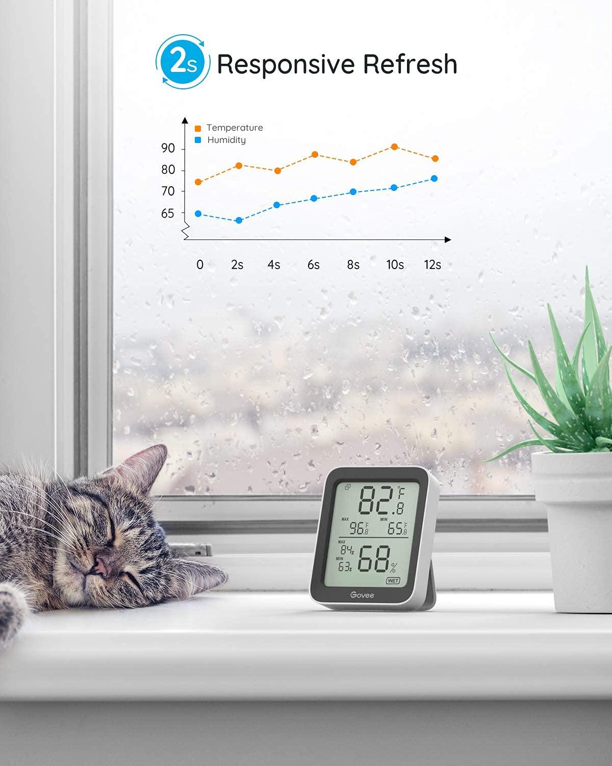 imageGovee Digital Hygrometer Indoor Thermometer Room H5075 Bluetooth Temperature Humidity Meter with 164ft Remote App Control Notification Alerts 2 Years Data Storage Export for Bedroom Wine CellarBlack