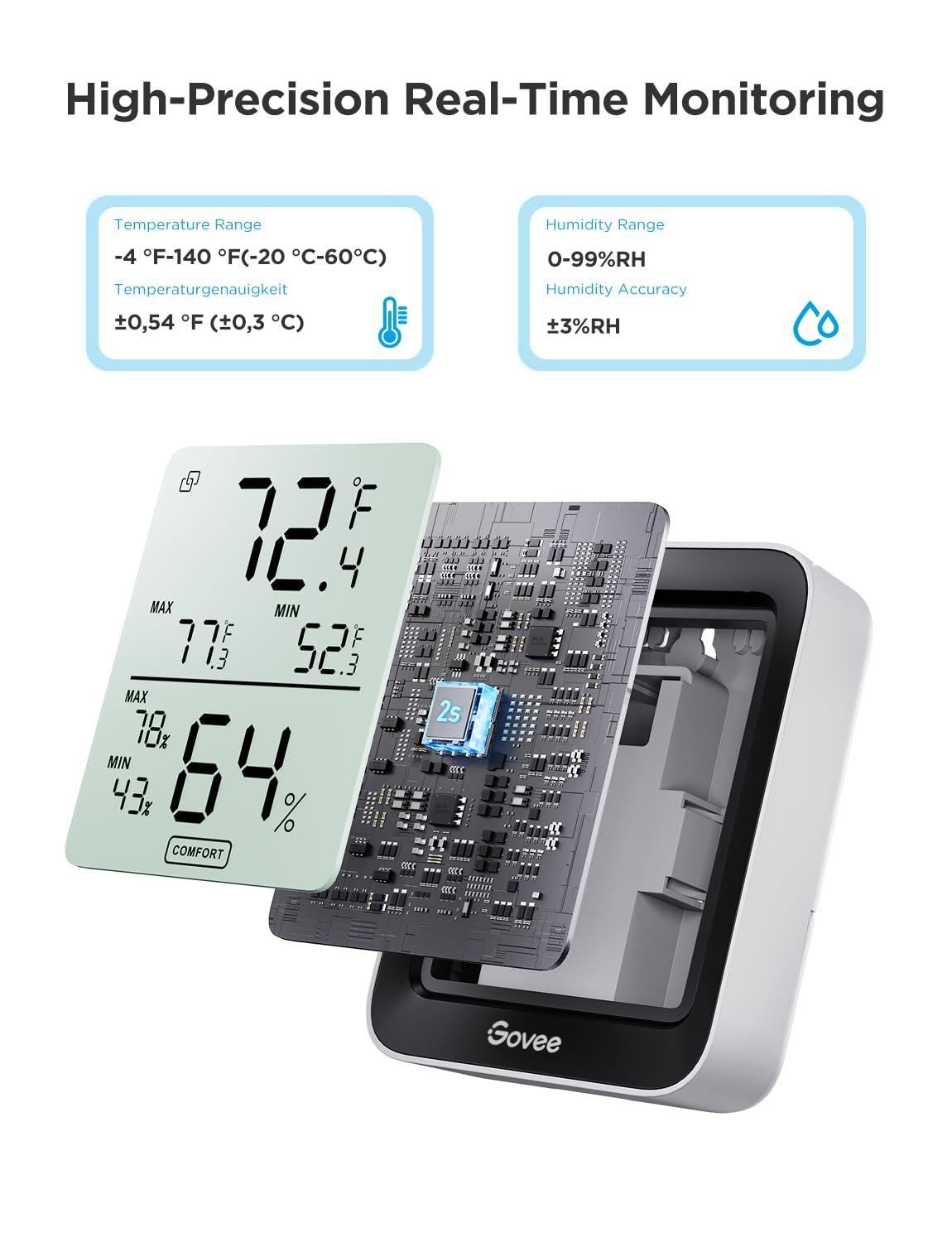 imageGovee Digital Hygrometer Indoor Thermometer Room H5075 Bluetooth Temperature Humidity Meter with 164ft Remote App Control Notification Alerts 2 Years Data Storage Export for Bedroom Wine CellarBlack