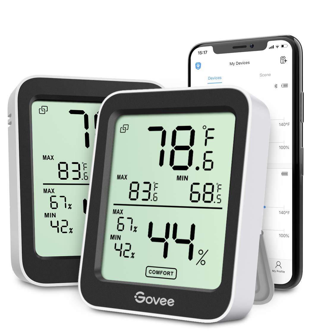 imageGovee Digital Hygrometer Indoor Thermometer Room H5075 Bluetooth Temperature Humidity Meter with 164ft Remote App Control Notification Alerts 2 Years Data Storage Export for Bedroom Wine CellarBlack