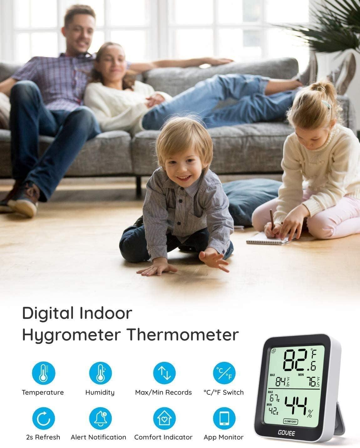 imageGovee Digital Hygrometer Indoor Thermometer Room H5075 Bluetooth Temperature Humidity Meter with 164ft Remote App Control Notification Alerts 2 Years Data Storage Export for Bedroom Wine CellarBlack