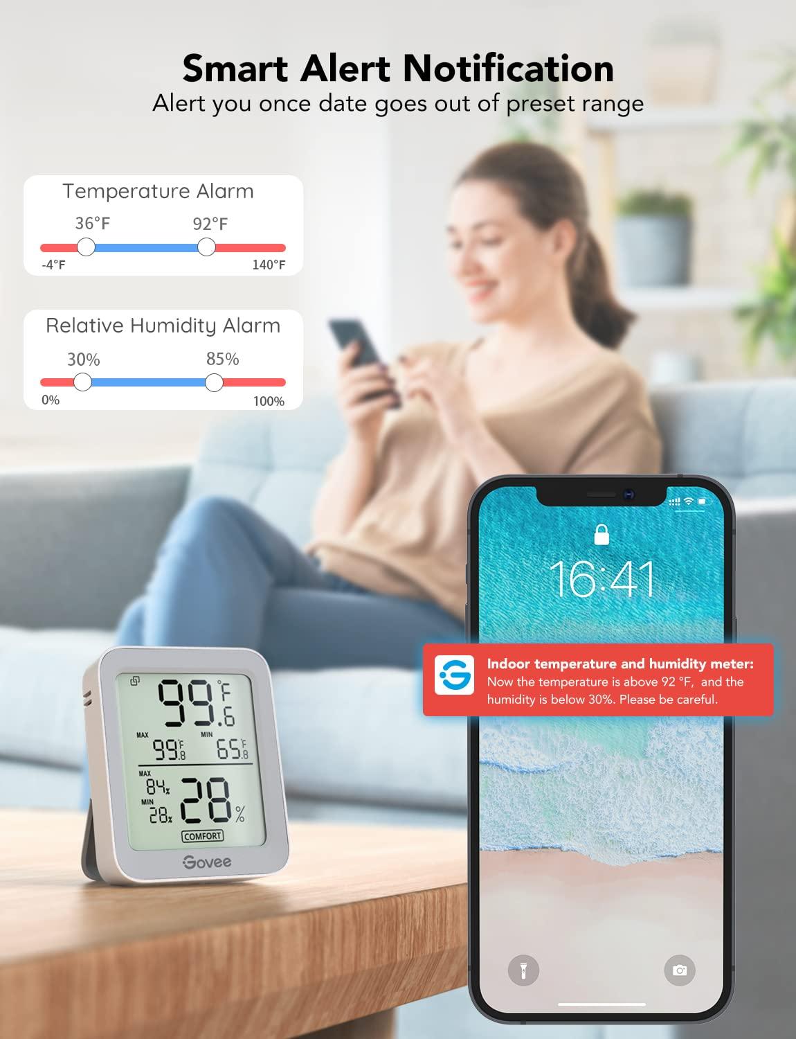 imageGovee Digital Hygrometer Indoor Thermometer Room H5075 Bluetooth Temperature Humidity Meter with 164ft Remote App Control Notification Alerts 2 Years Data Storage Export for Bedroom Wine CellarGrey