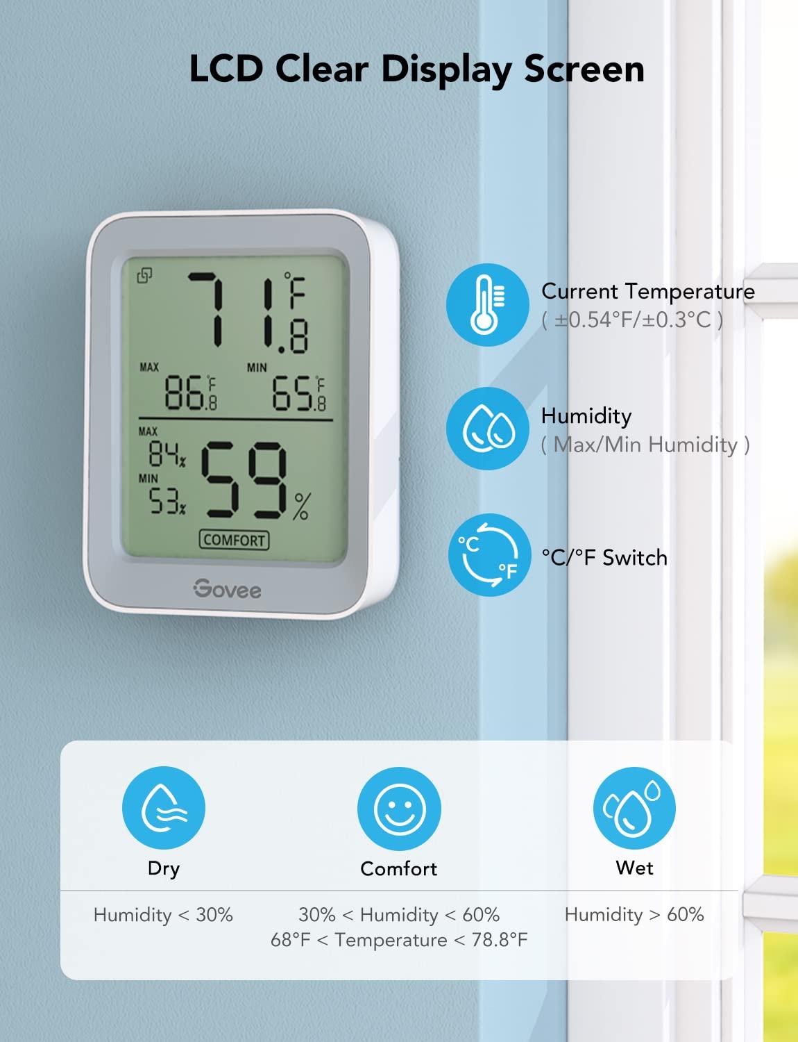 imageGovee Digital Hygrometer Indoor Thermometer Room H5075 Bluetooth Temperature Humidity Meter with 164ft Remote App Control Notification Alerts 2 Years Data Storage Export for Bedroom Wine CellarGrey