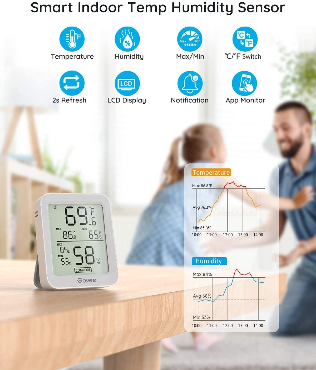 imageGovee Digital Hygrometer Indoor Thermometer Room H5075 Bluetooth Temperature Humidity Meter with 164ft Remote App Control Notification Alerts 2 Years Data Storage Export for Bedroom Wine CellarGrey