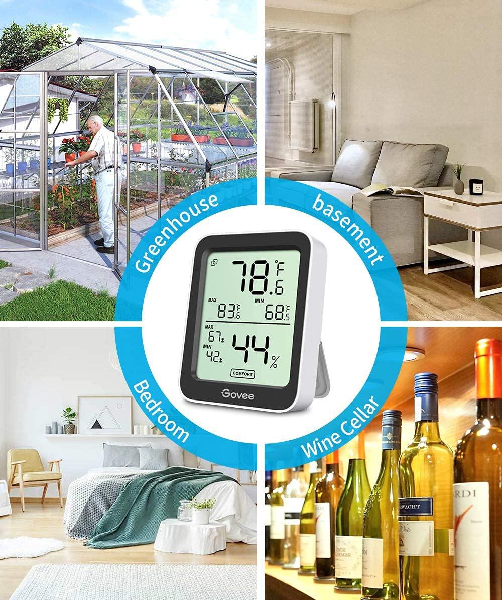 imageGovee Digital Hygrometer Indoor Thermometer Room H5075 Bluetooth Temperature Humidity Meter with 164ft Remote App Control Notification Alerts 2 Years Data Storage Export for Bedroom Wine CellarBlack