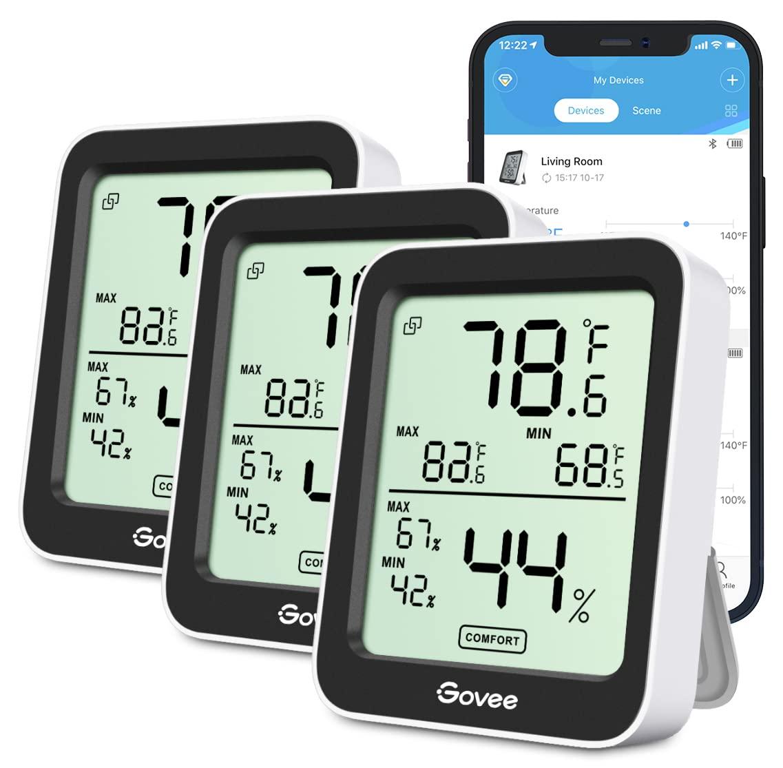 imageGovee Digital Hygrometer Indoor Thermometer Room H5075 Bluetooth Temperature Humidity Meter with 164ft Remote App Control Notification Alerts 2 Years Data Storage Export for Bedroom Wine CellarBlack