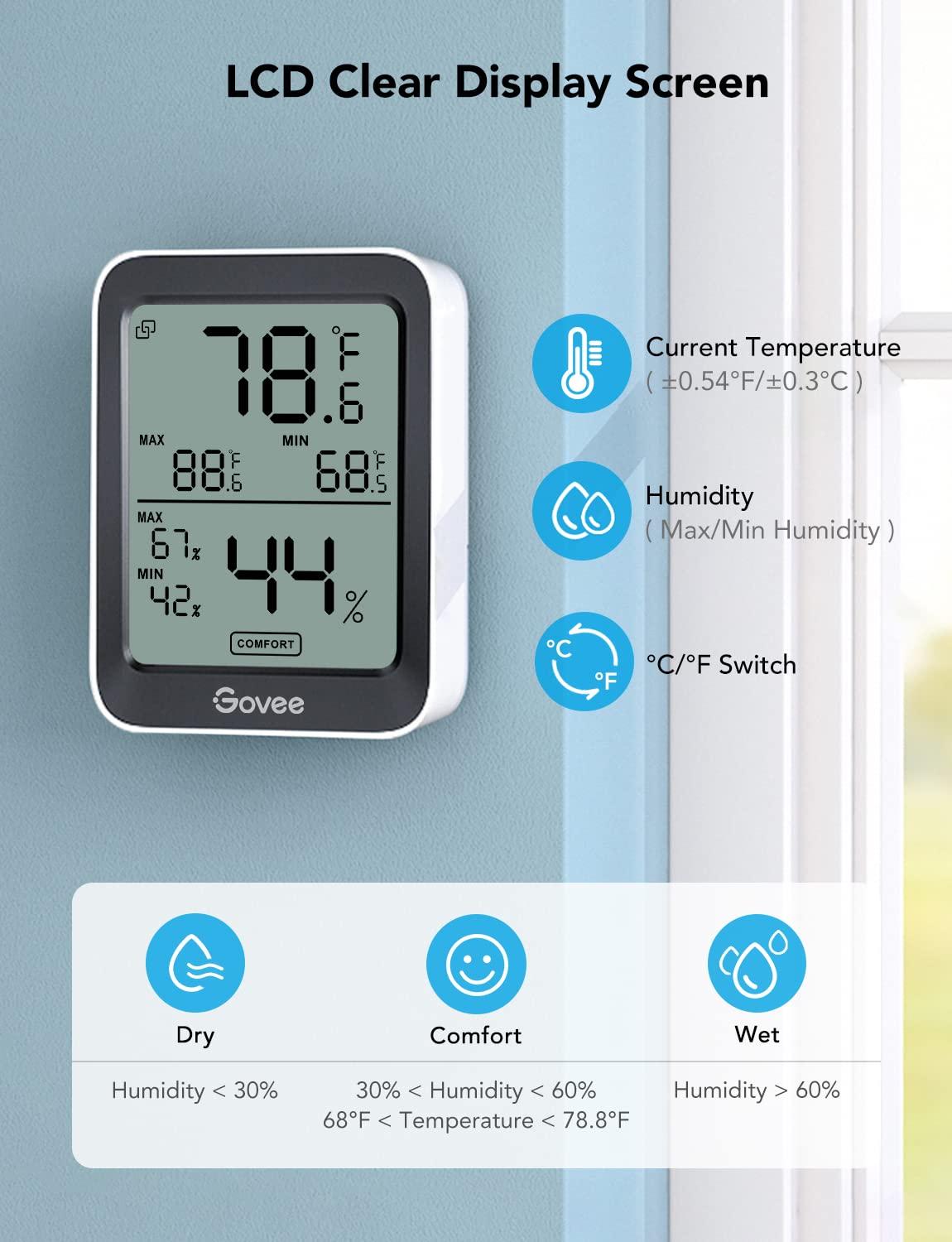 imageGovee Digital Hygrometer Indoor Thermometer Room H5075 Bluetooth Temperature Humidity Meter with 164ft Remote App Control Notification Alerts 2 Years Data Storage Export for Bedroom Wine CellarBlack