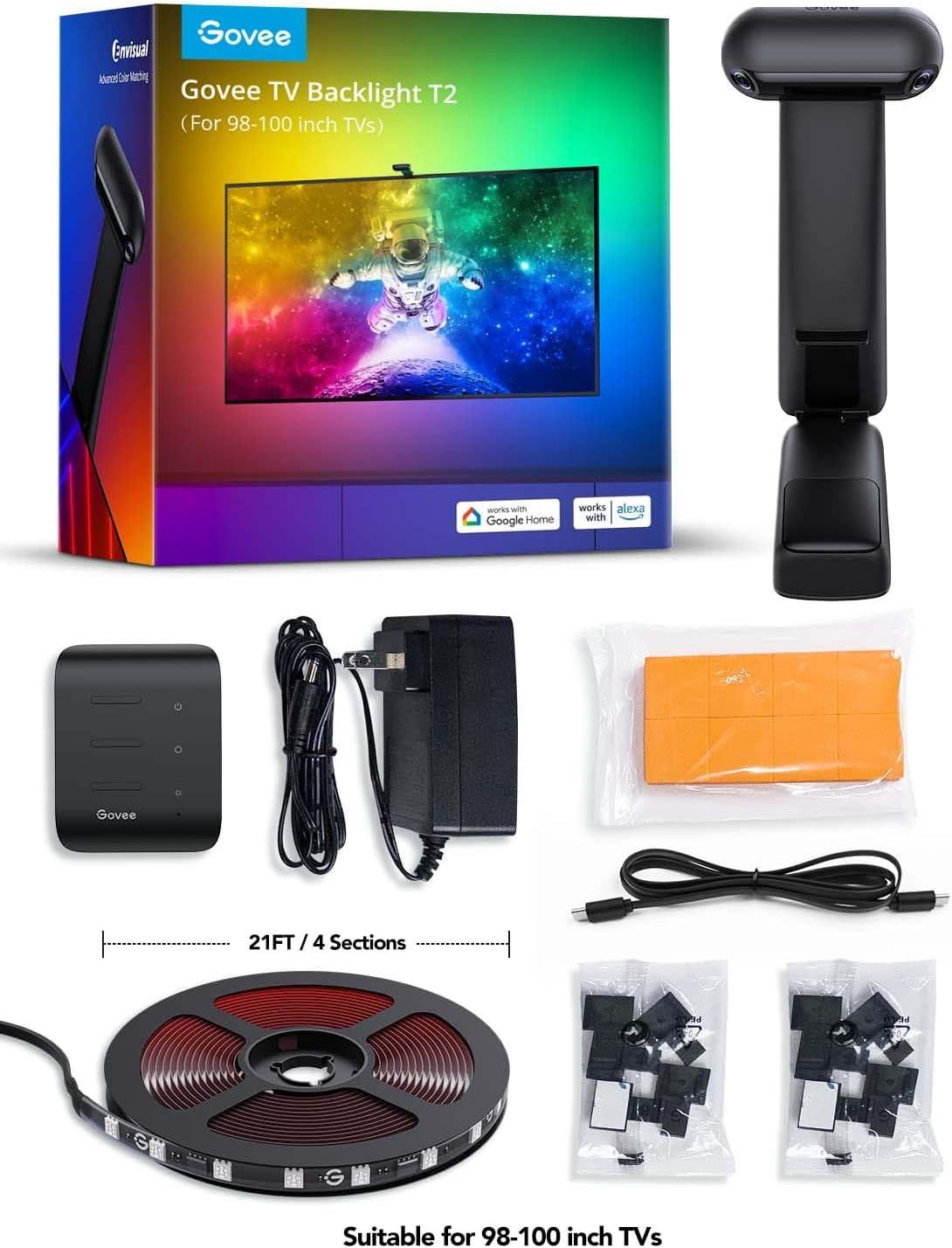 imageGovee Envisual TV LED Backlight T2 with Dual Cameras 118ft RGBIC WiFi LED Strip Lights for 5565 inch TVs Double Strip Light Beads for Home Decorations Smart App Control Music Sync21FT for 98100 TV